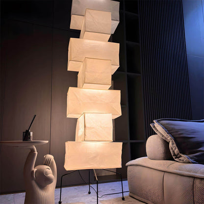 Tall Sculptural Paper Shade Floor Lamp 19 in Soft Diffused Light Natural Bamboo for Bedroom Living Room Corner Accent Japandi Minimalist Rea