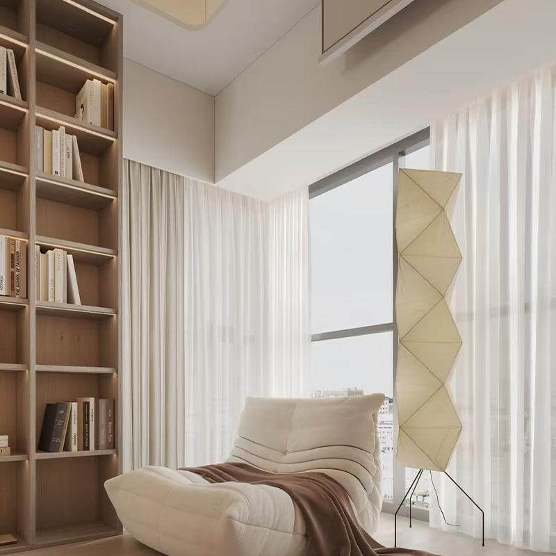 Tall Paper-Shade Standing Lamp 74 in Minimalist Accent Light Bedroom Corner Reading Lounge Space Japanese-Inspired Vertical Illumination