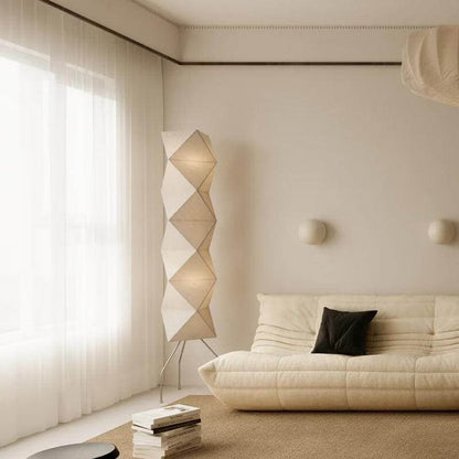 Tall Paper-Shade Standing Lamp 74 in Minimalist Accent Light Bedroom Corner Reading Lounge Space Japanese-Inspired Vertical Illumination