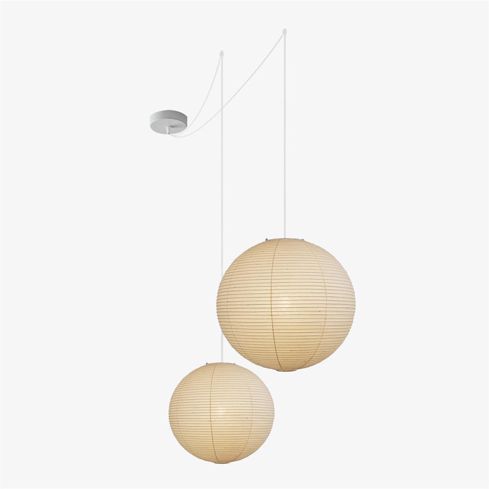 Spherical Wire-Frame Ceiling Fixture with Paper Diffuser for Kitchens & Dining Spaces – Sculptural Overhead Lighting – Adjustable Height Up