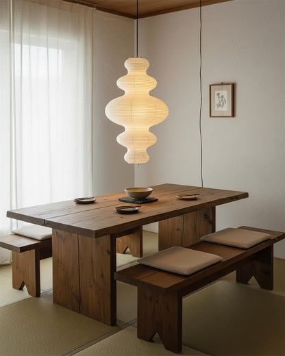 Overhead Suspension Lamp 18.5×32 White Handmade Paper Shade for Dining Table Kitchen Island Contemporary Asian Inspired Ceiling Fixture Adju