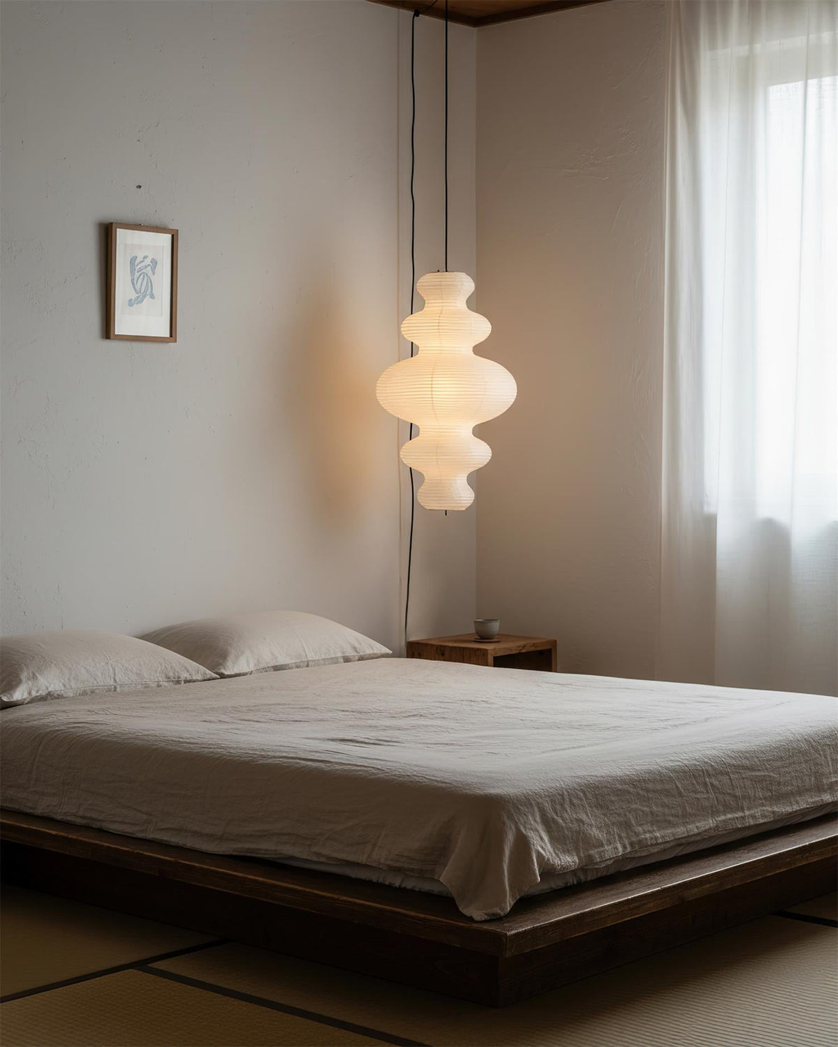 Overhead Suspension Lamp 18.5×32 White Handmade Paper Shade for Dining Table Kitchen Island Contemporary Asian Inspired Ceiling Fixture Adju