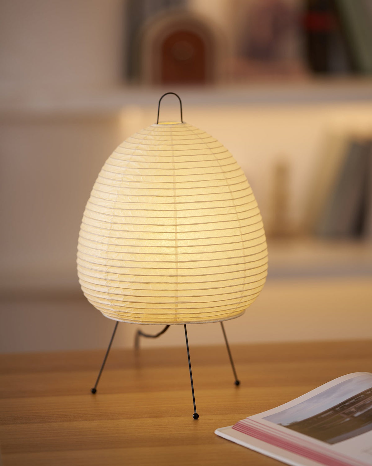 Handcrafted Paper Shade Accent Lamp 10 in Wide Warm Glow LED Bedside Nightlight for Bedroom Office Desktop Reading Nook Minimalist Japanese