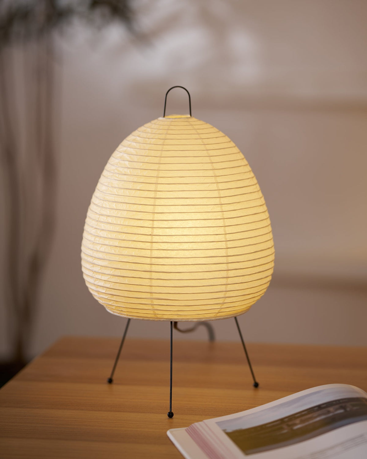 Handcrafted Paper Shade Accent Lamp 10 in Wide Warm Glow LED Bedside Nightlight for Bedroom Office Desktop Reading Nook Minimalist Japanese