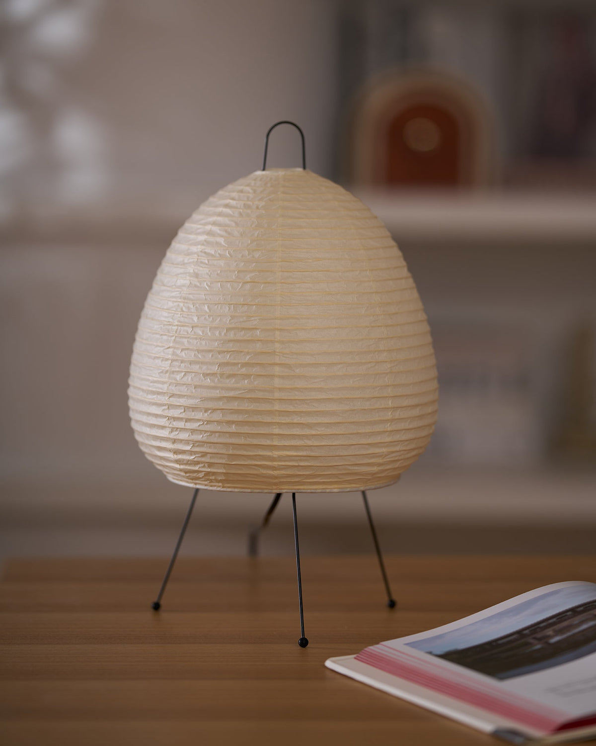 Handcrafted Paper Shade Accent Lamp 10 in Wide Warm Glow LED Bedside Nightlight for Bedroom Office Desktop Reading Nook Minimalist Japanese