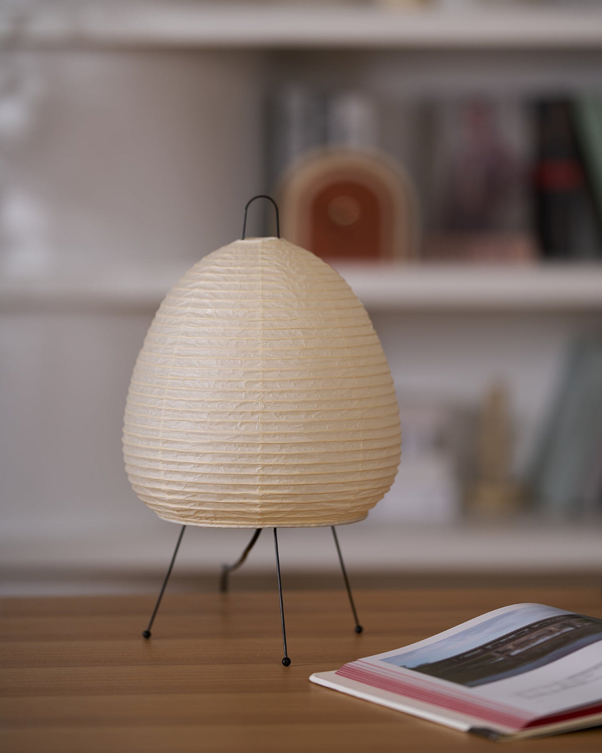 Handcrafted Paper Shade Accent Lamp 10 in Wide Warm Glow LED Bedside Nightlight for Bedroom Office Desktop Reading Nook Minimalist Japanese