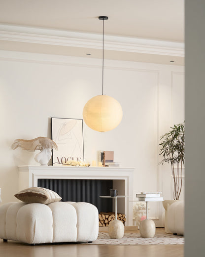 Spherical Wire-Frame Ceiling Fixture with Paper Diffuser for Kitchens & Dining Spaces – Sculptural Overhead Lighting – Adjustable Height Up