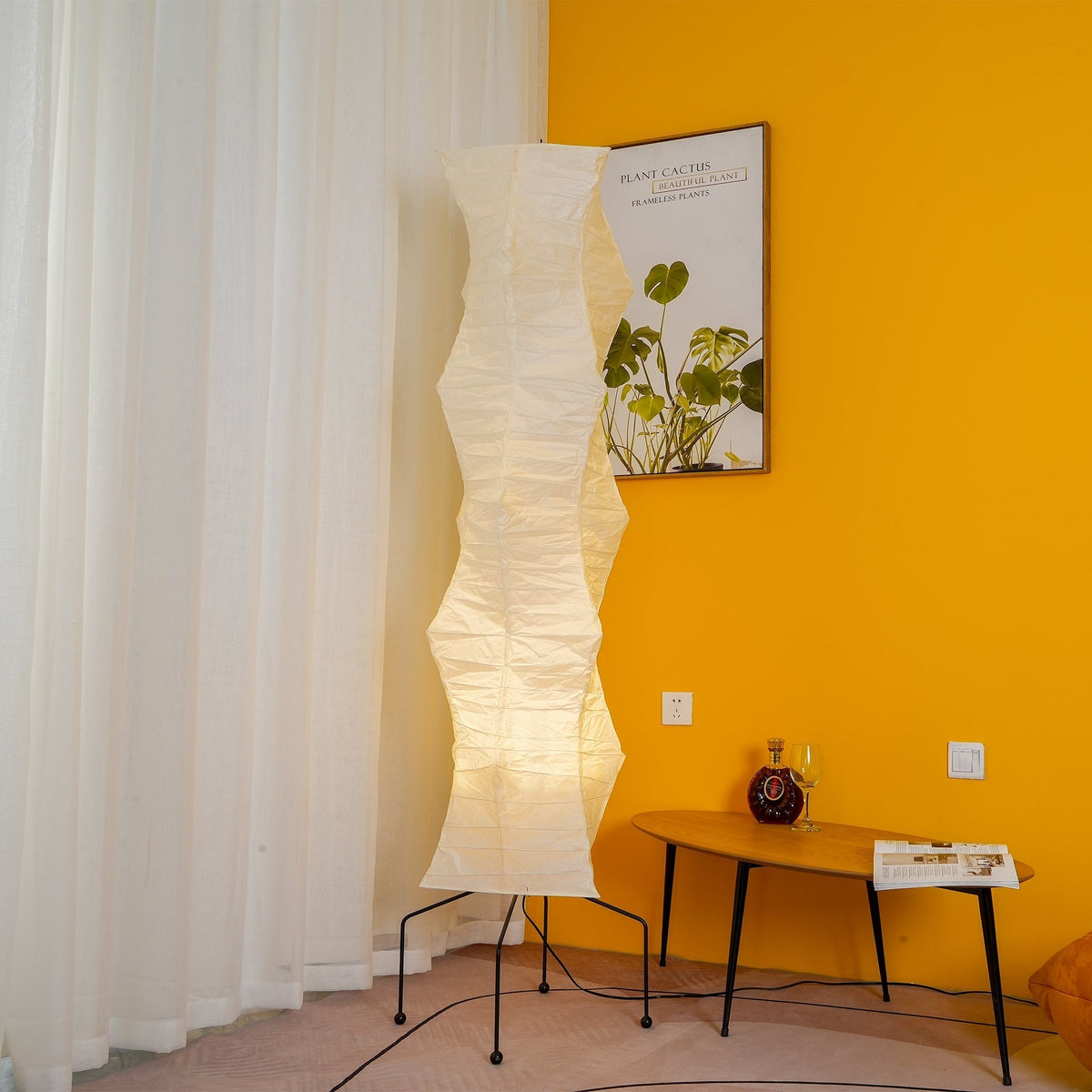 Japanese-Inspired Paper Floor Lamp White Mulberry Shade Tall Standing Light for Living Room Bedroom Reading Nook Sculptural Accent