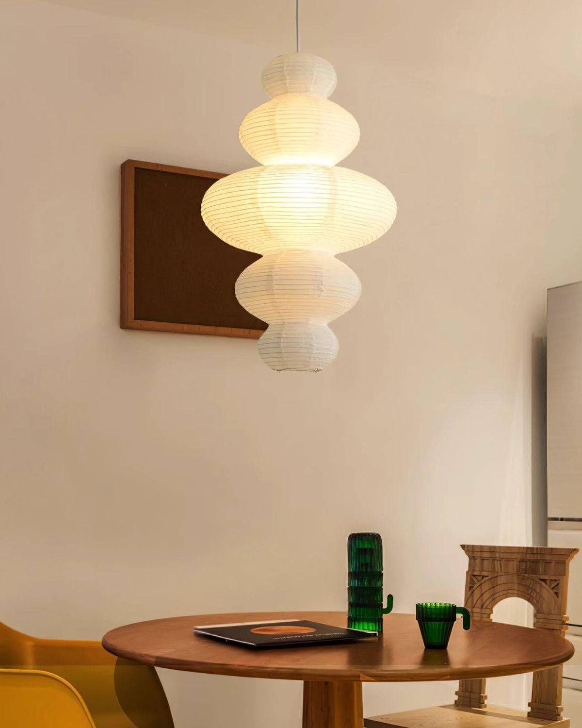 Hanging Lantern Fixture 19-Inch Natural Fiber Shade White Orb Ceiling Light Adjustable 59-Inch Cord for Dining Room Kitchen Island Asian-Ins