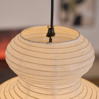 Hanging Lantern Fixture 19-Inch Natural Fiber Shade White Orb Ceiling Light Adjustable 59-Inch Cord for Dining Room Kitchen Island Asian-Ins
