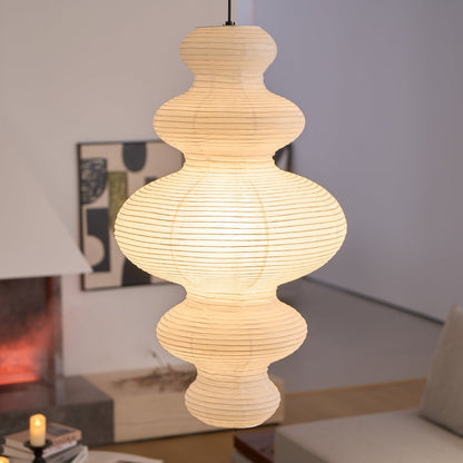 Hanging Lantern Fixture 19-Inch Natural Fiber Shade White Orb Ceiling Light Adjustable 59-Inch Cord for Dining Room Kitchen Island Asian-Ins