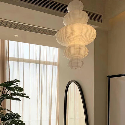 Hanging Lantern Fixture 19-Inch Natural Fiber Shade White Orb Ceiling Light Adjustable 59-Inch Cord for Dining Room Kitchen Island Asian-Ins