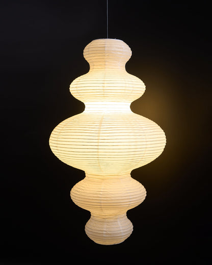 Hanging Lantern Fixture 19-Inch Natural Fiber Shade White Orb Ceiling Light Adjustable 59-Inch Cord for Dining Room Kitchen Island Asian-Ins