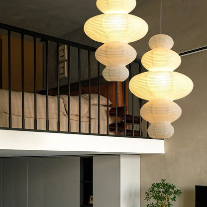 Hanging Lantern Fixture 19-Inch Natural Fiber Shade White Orb Ceiling Light Adjustable 59-Inch Cord for Dining Room Kitchen Island Asian-Ins