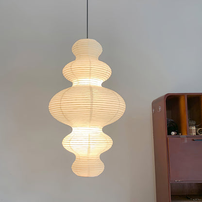 Overhead Suspension Lamp 18.5×32 White Handmade Paper Shade for Dining Table Kitchen Island Contemporary Asian Inspired Ceiling Fixture Adju
