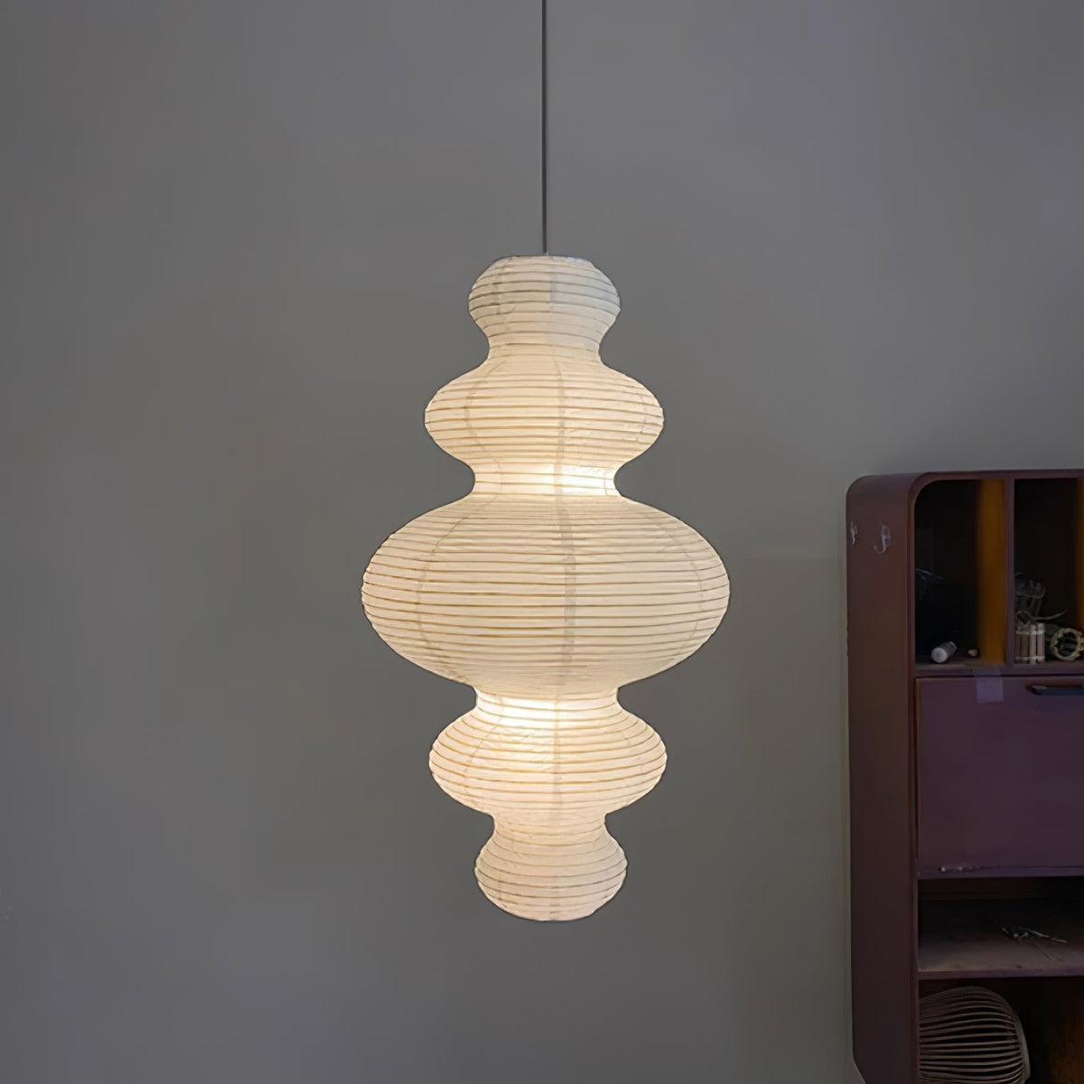 Overhead Suspension Lamp 18.5×32 White Handmade Paper Shade for Dining Table Kitchen Island Contemporary Asian Inspired Ceiling Fixture Adju