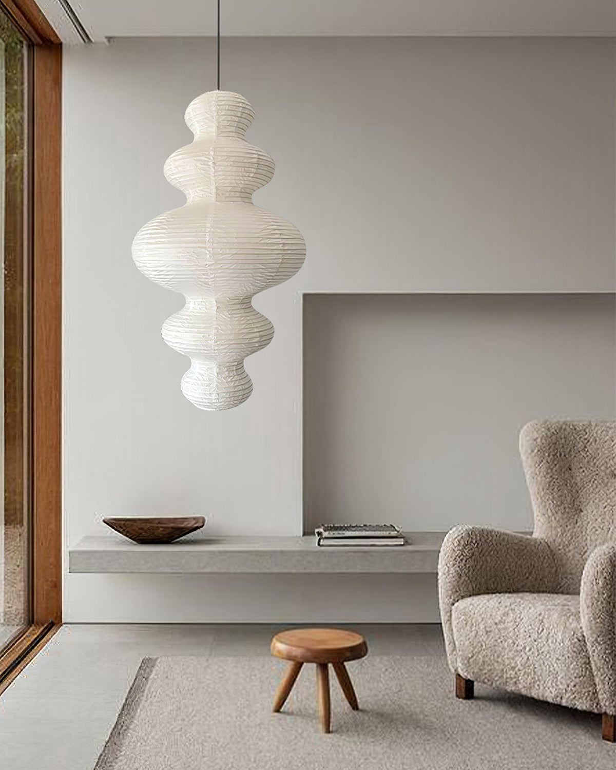 Overhead Suspension Lamp 18.5×32 White Handmade Paper Shade for Dining Table Kitchen Island Contemporary Asian Inspired Ceiling Fixture Adju