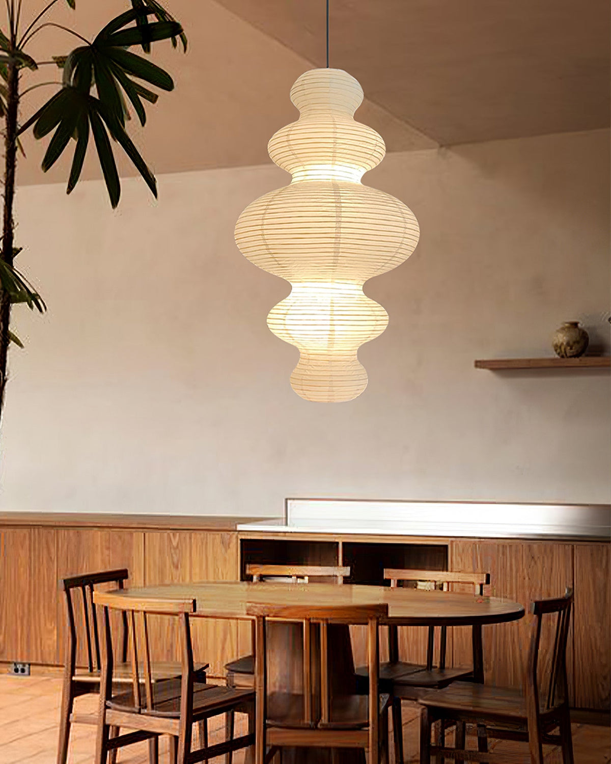 Overhead Suspension Lamp 18.5×32 White Handmade Paper Shade for Dining Table Kitchen Island Contemporary Asian Inspired Ceiling Fixture Adju