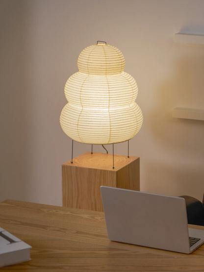 Handcrafted Paper Shade Accent Lamp 10 in Wide Warm Glow LED Bedside Nightlight for Bedroom Office Desktop Reading Nook Minimalist Japanese