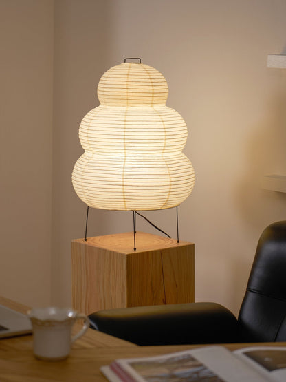 Handcrafted Paper Shade Accent Lamp 10 in Wide Warm Glow LED Bedside Nightlight for Bedroom Office Desktop Reading Nook Minimalist Japanese