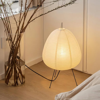 Handcrafted Paper Shade Accent Lamp 10 in Wide Warm Glow LED Bedside Nightlight for Bedroom Office Desktop Reading Nook Minimalist Japanese