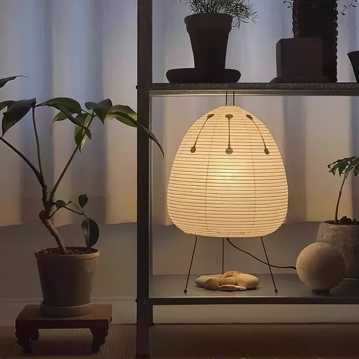 Handcrafted Paper Shade Accent Lamp 10 in Wide Warm Glow LED Bedside Nightlight for Bedroom Office Desktop Reading Nook Minimalist Japanese