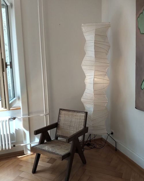 Japanese-Inspired Paper Floor Lamp White Mulberry Shade Tall Standing Light for Living Room Bedroom Reading Nook Sculptural Accent