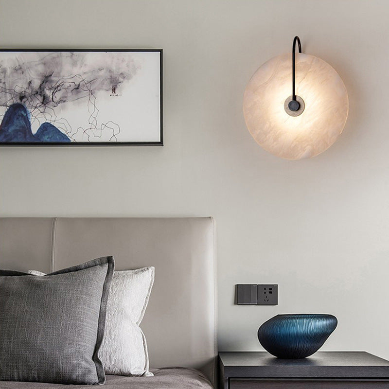 Natural Stone Sconce with Integrated LED 6-12 inch Diameter Warm White Light for Bedroom Hallway Living Room Available in Gold or Black Meta