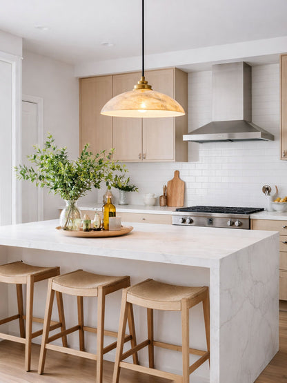 Globe Ceiling Light Fixture White Stone 16-Inch Dome Adjustable Cable Kitchen Island Dining Living Room Suspended Lamp E26 Socket