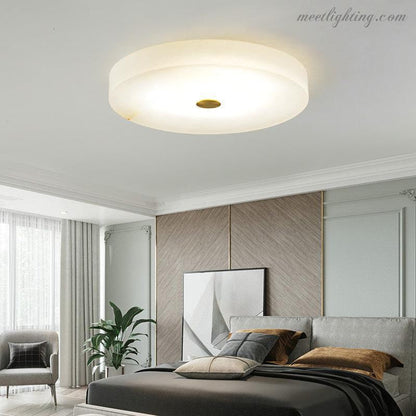 Round Natural Stone Flush Mount Ceiling Light with Integrated LED for Living Room Bedroom