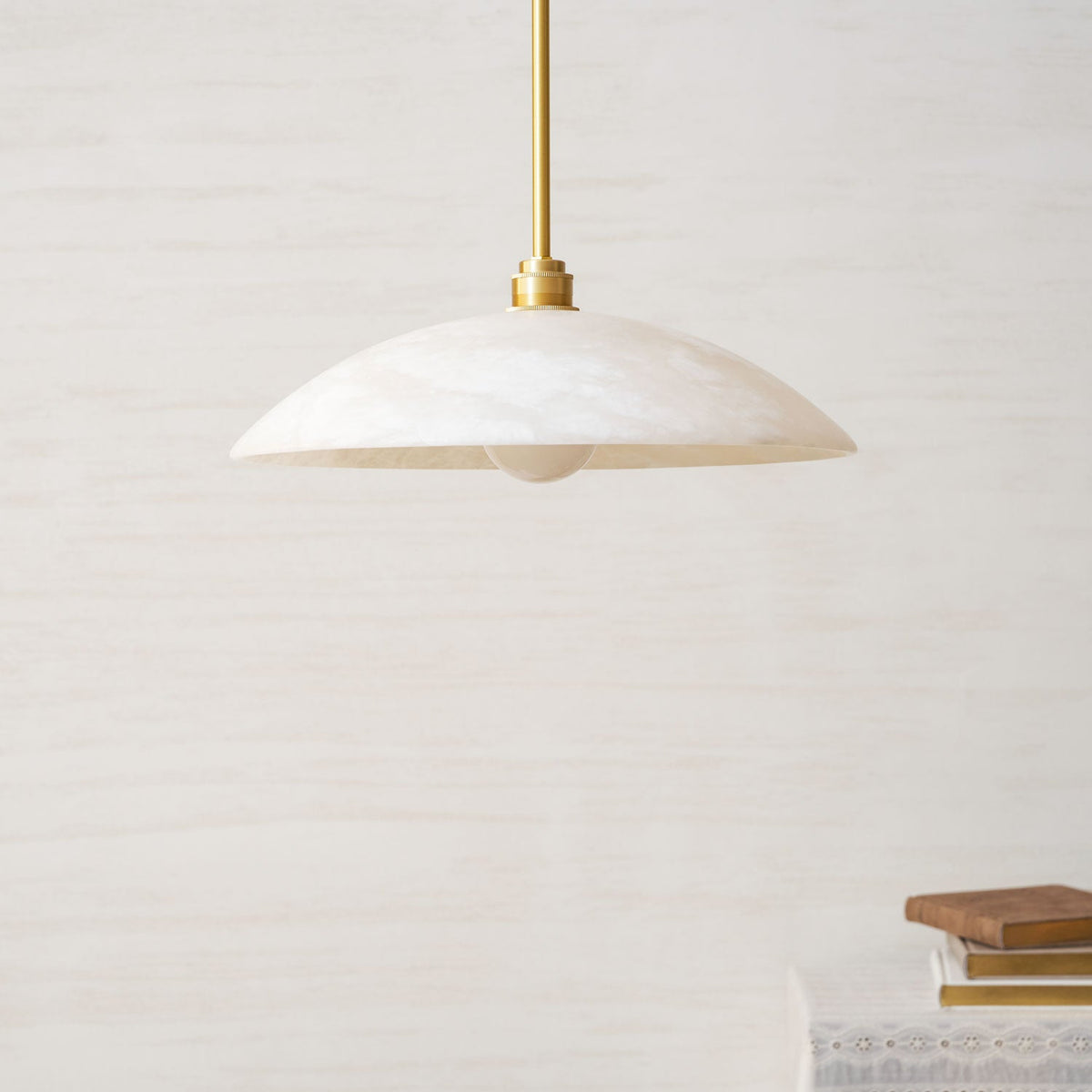 Globe Ceiling Light Fixture White Stone 16-Inch Dome Adjustable Cable Kitchen Island Dining Living Room Suspended Lamp E26 Socket
