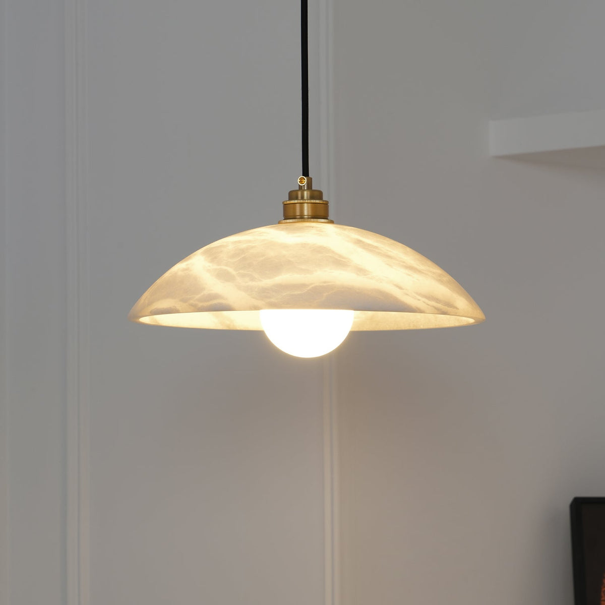 Globe Ceiling Light Fixture White Stone 16-Inch Dome Adjustable Cable Kitchen Island Dining Living Room Suspended Lamp E26 Socket