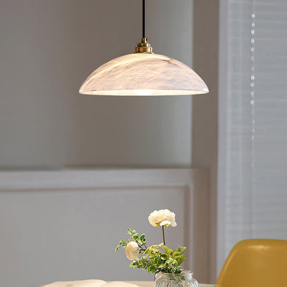 Globe Ceiling Light Fixture White Stone 16-Inch Dome Adjustable Cable Kitchen Island Dining Living Room Suspended Lamp E26 Socket