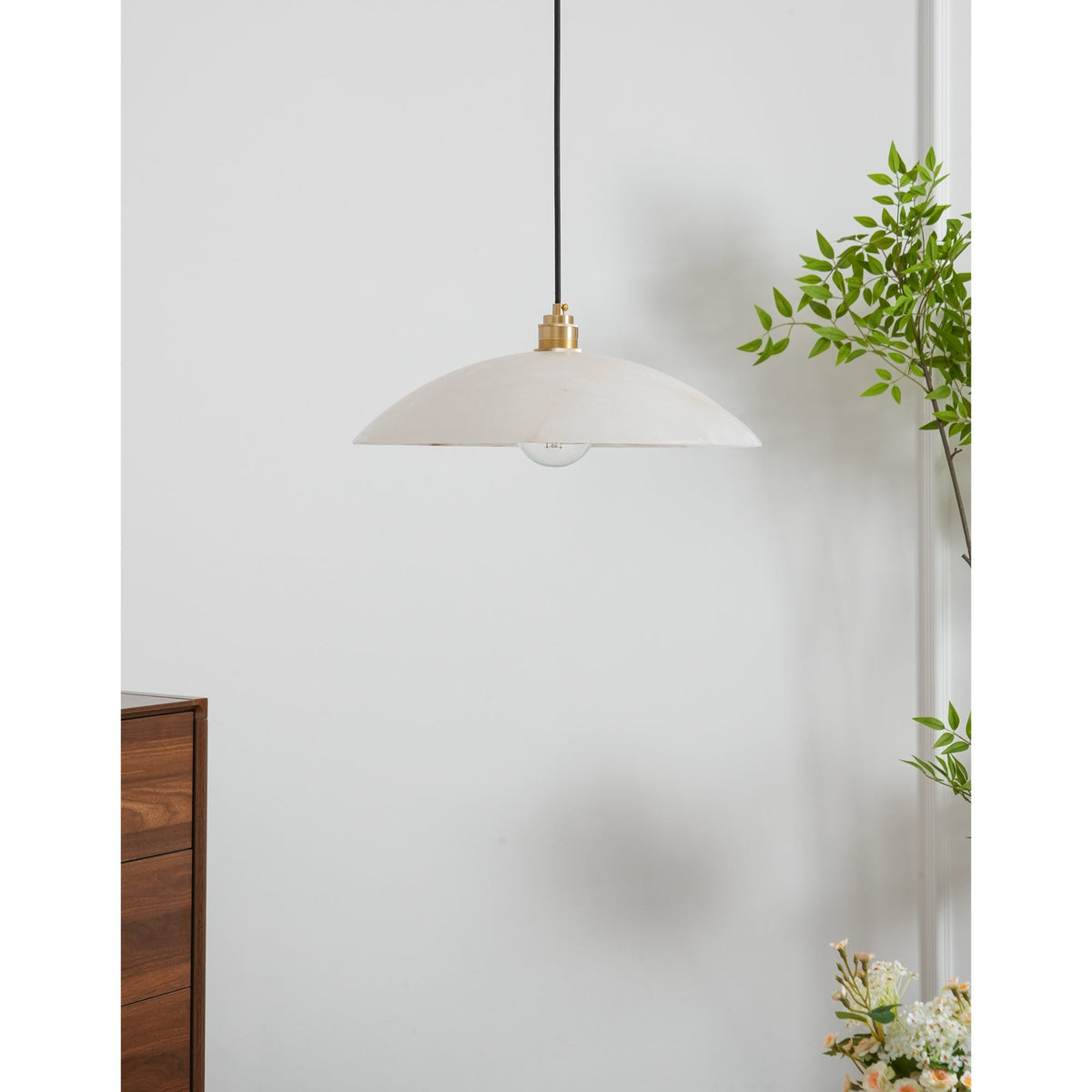 Globe Ceiling Light Fixture White Stone 16-Inch Dome Adjustable Cable Kitchen Island Dining Living Room Suspended Lamp E26 Socket