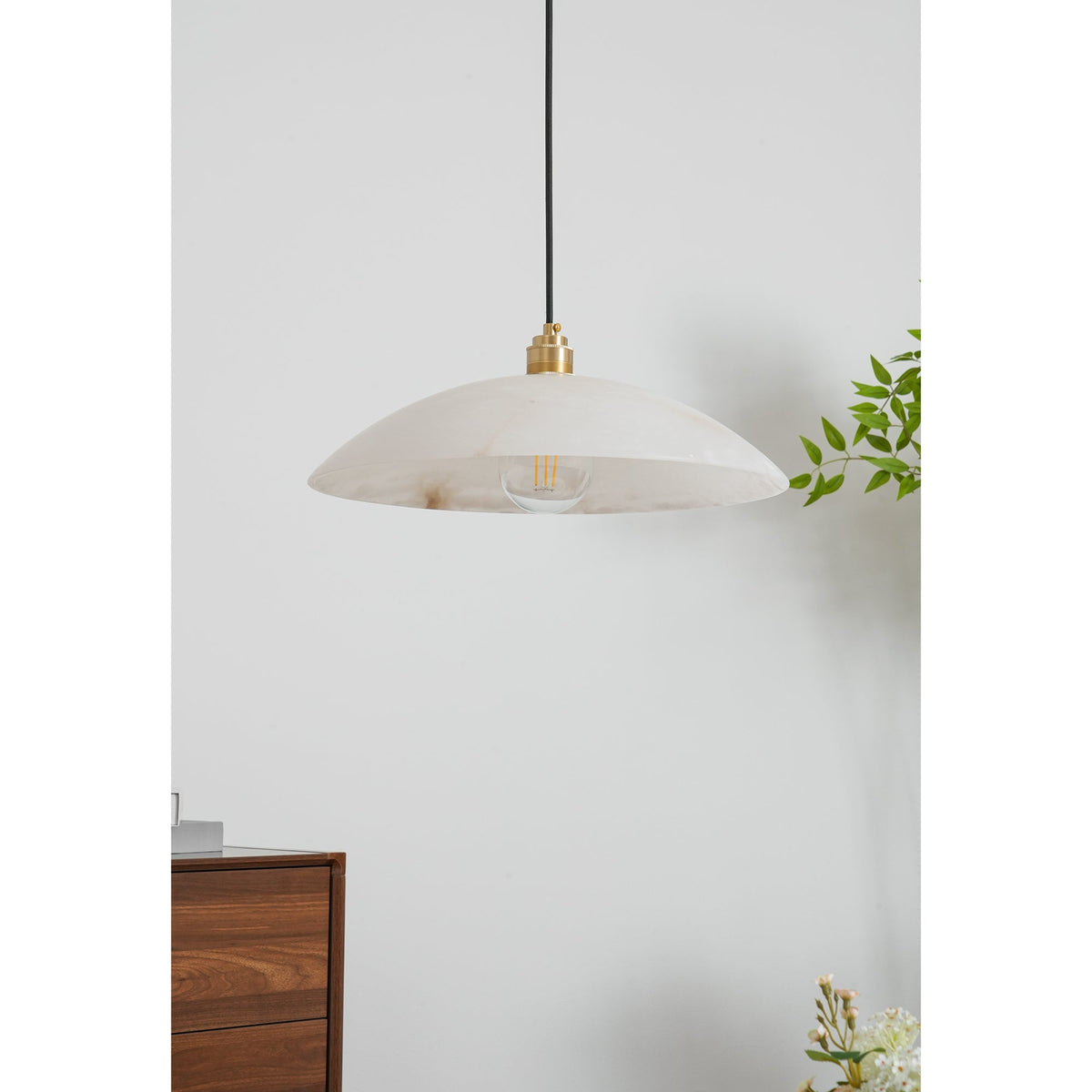 Globe Ceiling Light Fixture White Stone 16-Inch Dome Adjustable Cable Kitchen Island Dining Living Room Suspended Lamp E26 Socket