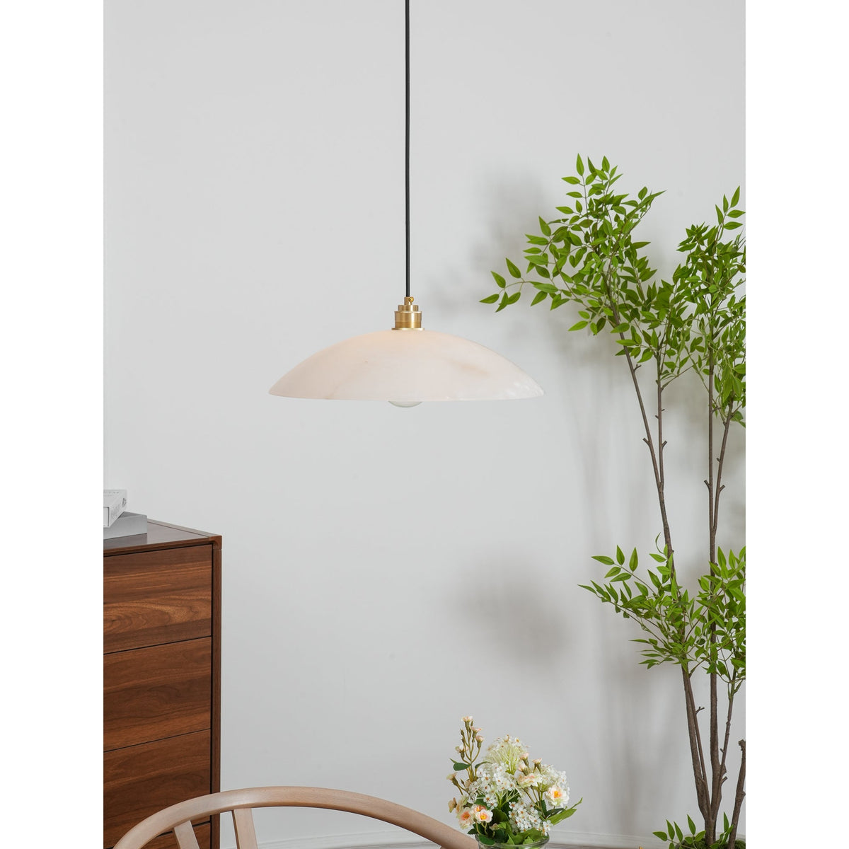 Globe Ceiling Light Fixture White Stone 16-Inch Dome Adjustable Cable Kitchen Island Dining Living Room Suspended Lamp E26 Socket