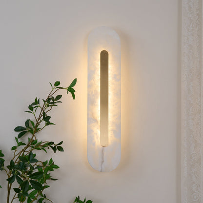 Alabaster Wall Sconce with Brass Accents – Modern LED Fixture for Living Room, Hallway & Bedroom