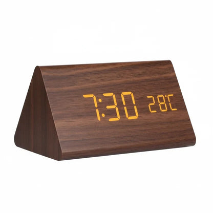 Digital Alarm Clock with Wood-Grain Finish – 3 Alarms, Temperature Display & Adjustable LED Brightness for Bedroom, Desk & Nightstand