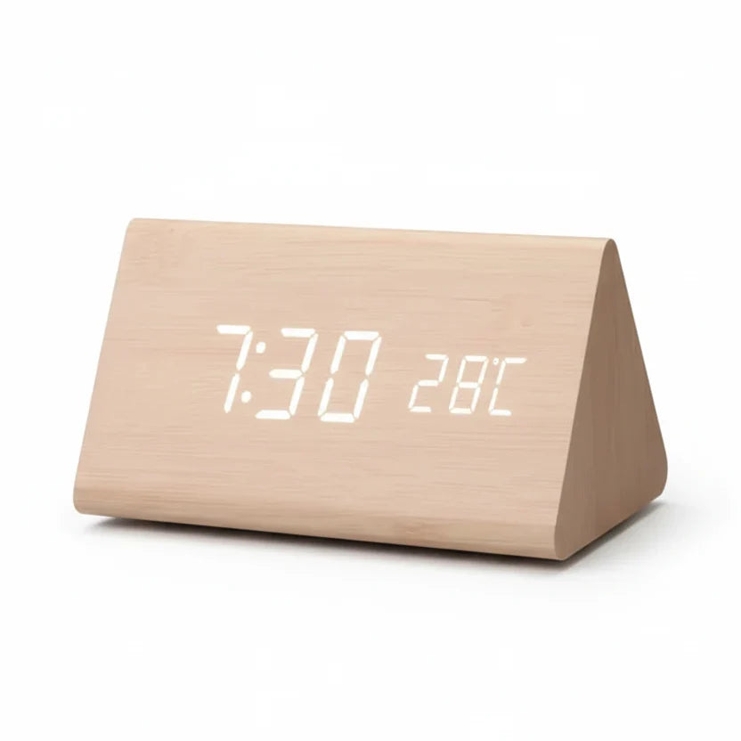 Digital Alarm Clock with Wood-Grain Finish – 3 Alarms, Temperature Display & Adjustable LED Brightness for Bedroom, Desk & Nightstand