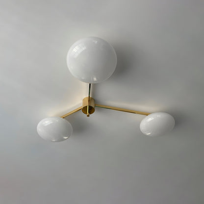 Five-Arm Flush Mount Ceiling Fixture with Milky White Shades in Warm Gold Finish for Kitchen Island Bedroom Hallway Entry Foyer Low Profile