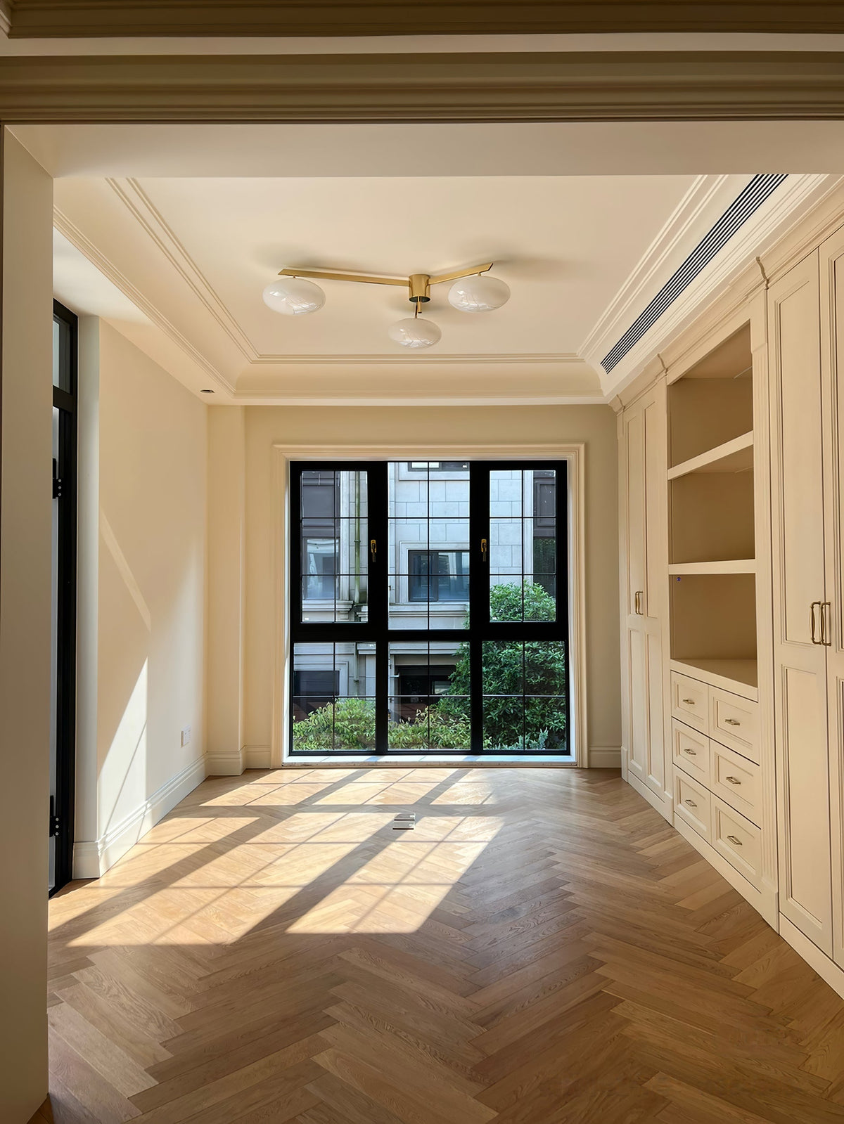 Five-Arm Flush Mount Ceiling Fixture with Milky White Shades in Warm Gold Finish for Kitchen Island Bedroom Hallway Entry Foyer Low Profile