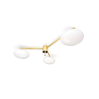 Five-Arm Flush Mount Ceiling Fixture with Milky White Shades in Warm Gold Finish for Kitchen Island Bedroom Hallway Entry Foyer Low Profile