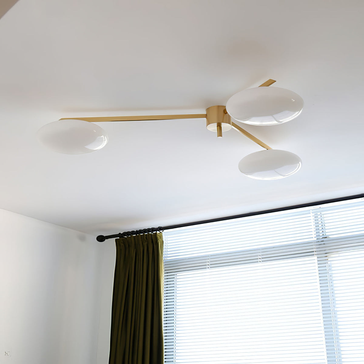 Five-Arm Flush Mount Ceiling Fixture with Milky White Shades in Warm Gold Finish for Kitchen Island Bedroom Hallway Entry Foyer Low Profile