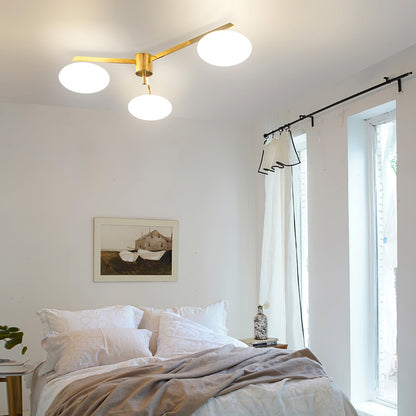Five-Arm Flush Mount Ceiling Fixture with Milky White Shades in Warm Gold Finish for Kitchen Island Bedroom Hallway Entry Foyer Low Profile