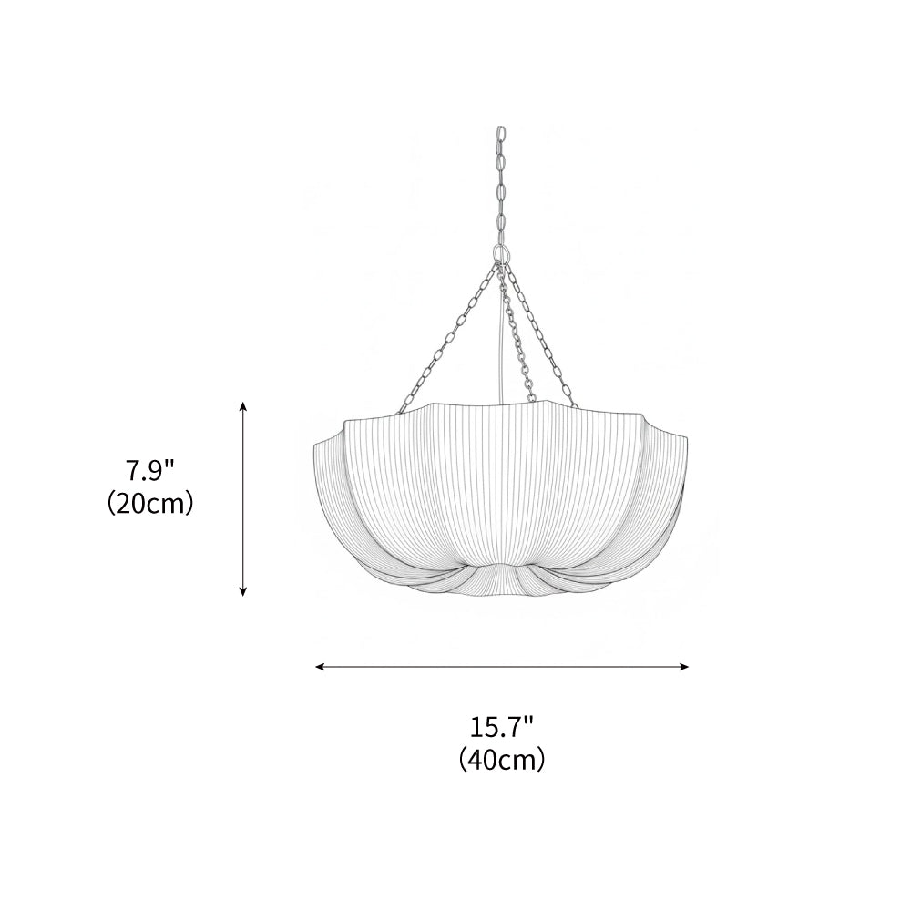Fabric Drum Ceiling Light with Bowl Shade for Kitchens and Dining Areas 16 Inch Adjustable Hanging Fixture Neutral Beige Cloth Lampshade Thr