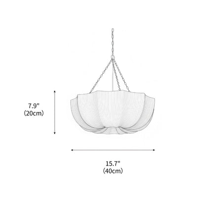 Fabric Drum Ceiling Light with Bowl Shade for Kitchens and Dining Areas 16 Inch Adjustable Hanging Fixture Neutral Beige Cloth Lampshade Thr