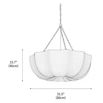Fabric Drum Ceiling Light with Bowl Shade for Kitchens and Dining Areas 16 Inch Adjustable Hanging Fixture Neutral Beige Cloth Lampshade Thr