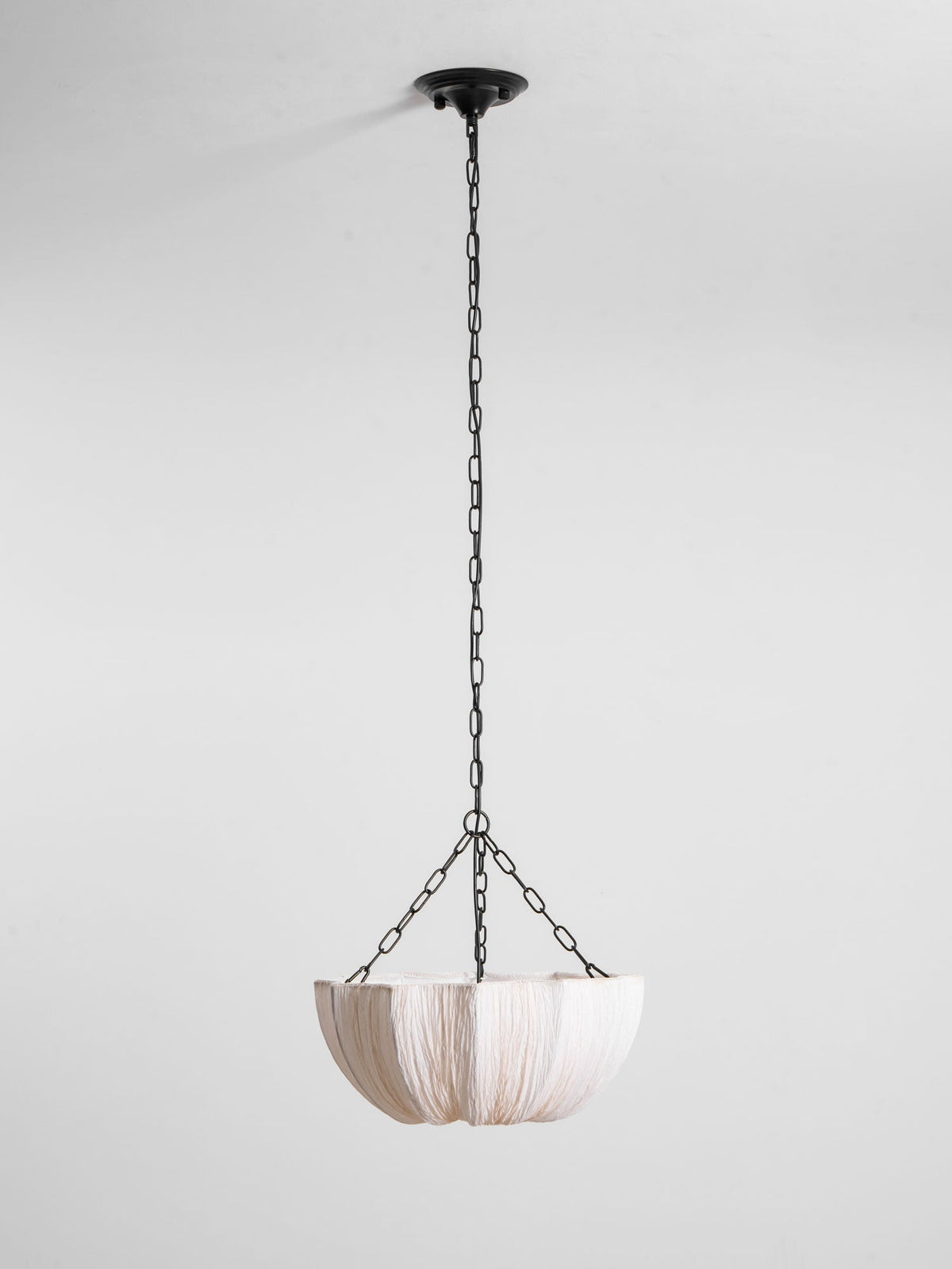 Fabric Drum Ceiling Light with Bowl Shade for Kitchens and Dining Areas 16 Inch Adjustable Hanging Fixture Neutral Beige Cloth Lampshade Thr