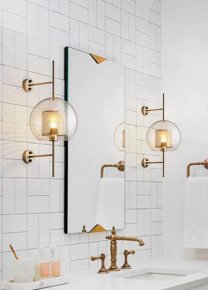 Glass Wall Sconce Light Fixture Gold Chrome Finish for Bathroom Bedroom Living Room Entryway Hallway Modern Minimalist Lighting