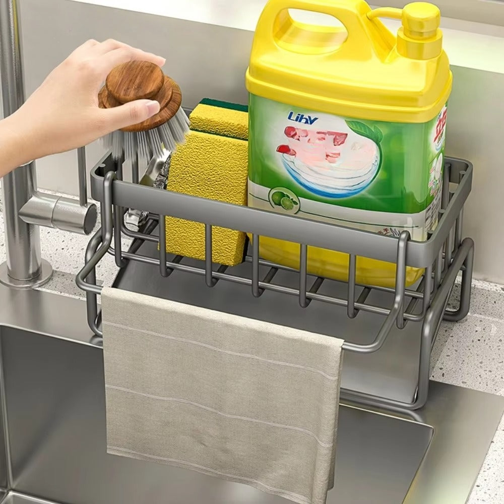Alaris Sink Caddy - Carbon Steel, Self-Draining Kitchen Sponge Holder